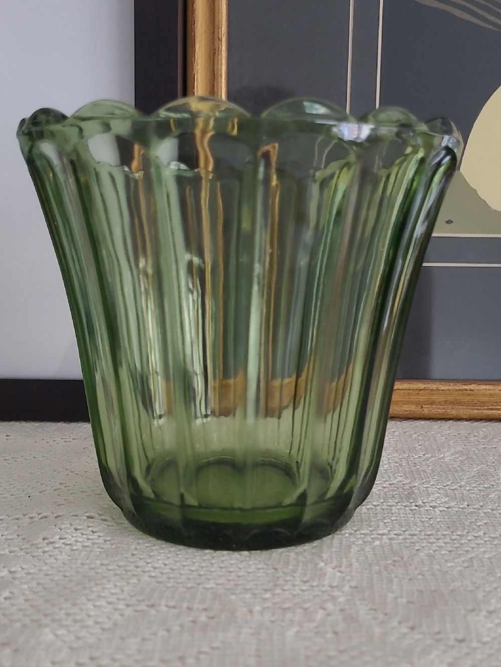 Mid-Century Green Fluted Glass Vase